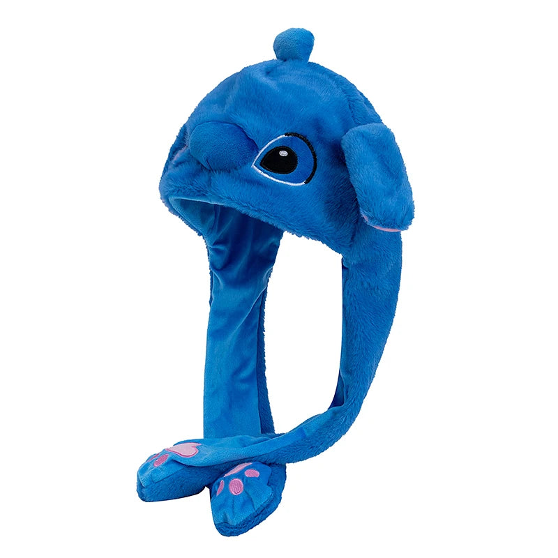 Stitch Bunny Ear Plush Beanie with Moving Ears – Cute Knit Winter Hat for Women & Girls, 55–60 cm (21.7–23.6 in)