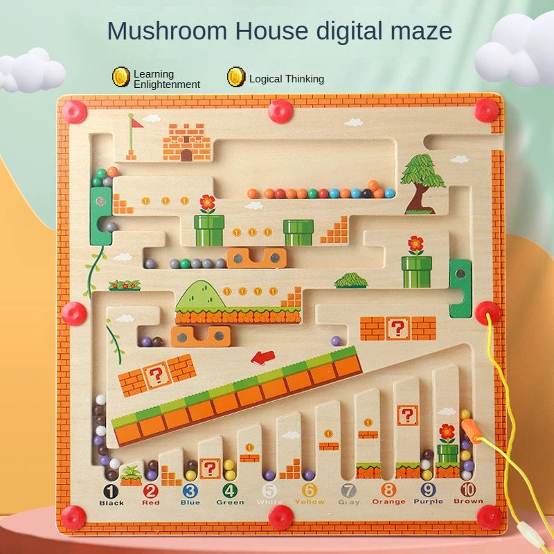 Children’s Magnetic Color and Number Maze – Wooden Puzzle Activity Board for Counting, Matching, and Montessori Learning Educational Toy