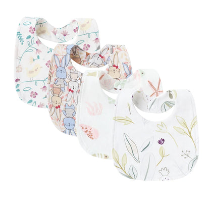 4Pcs/Set Infant Saliva Towel Baby Bibs | Cute Printed Double Layer Cotton Absorbent Burp Cloths for Newborn Boys & Girls with Pocket - Kidzy Market