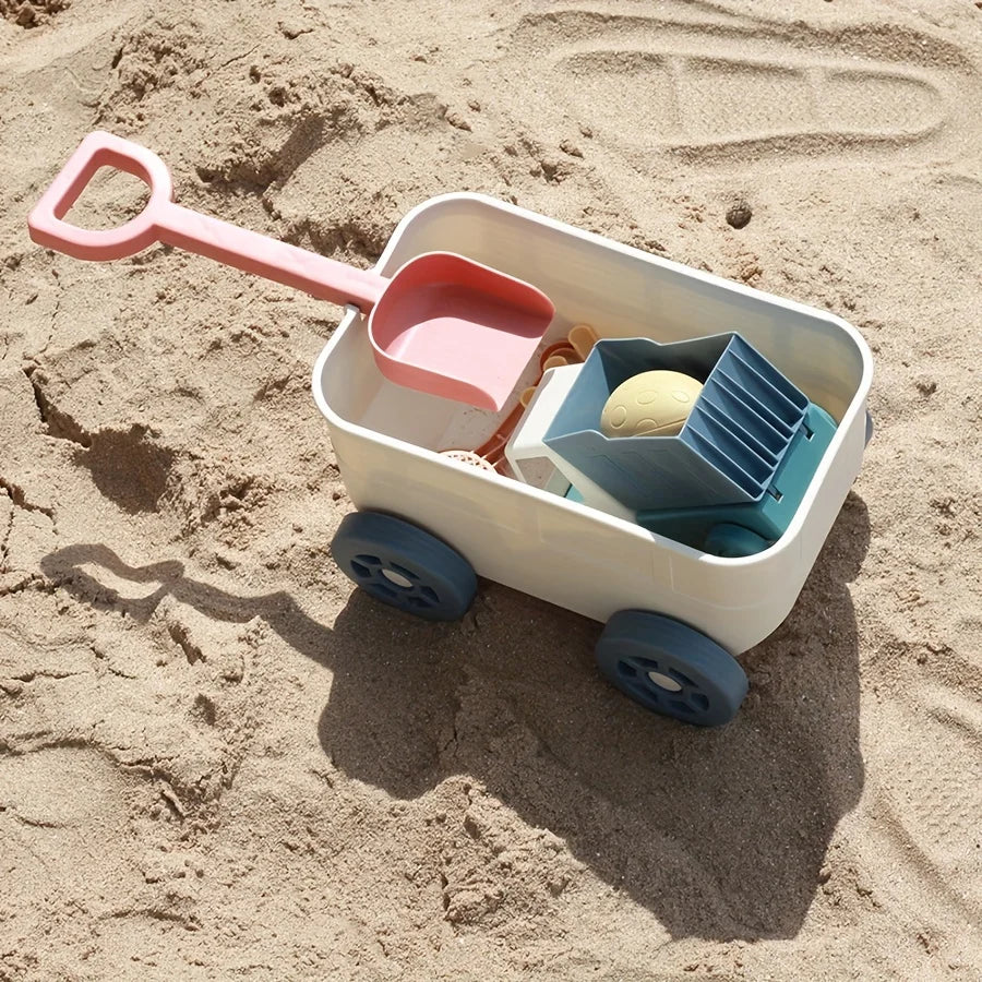 Kids Beach Sand Toy Set With Truck, Shovel, Rake & Pretend Play Kitchen Tools