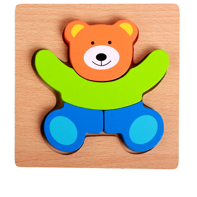 3D Puzzle Cartoon Animals – Montessori Wooden Block Toy, Educational Learning Game for Babies, Colorful Cognitive Intelligence Gift