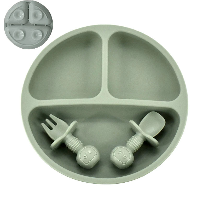 4Pcs Baby Safe Silicone Dining Plate Set - Cute Cartoon Smile Face Children Dishes, Retro Kids Tableware Set (BPA-Free)
