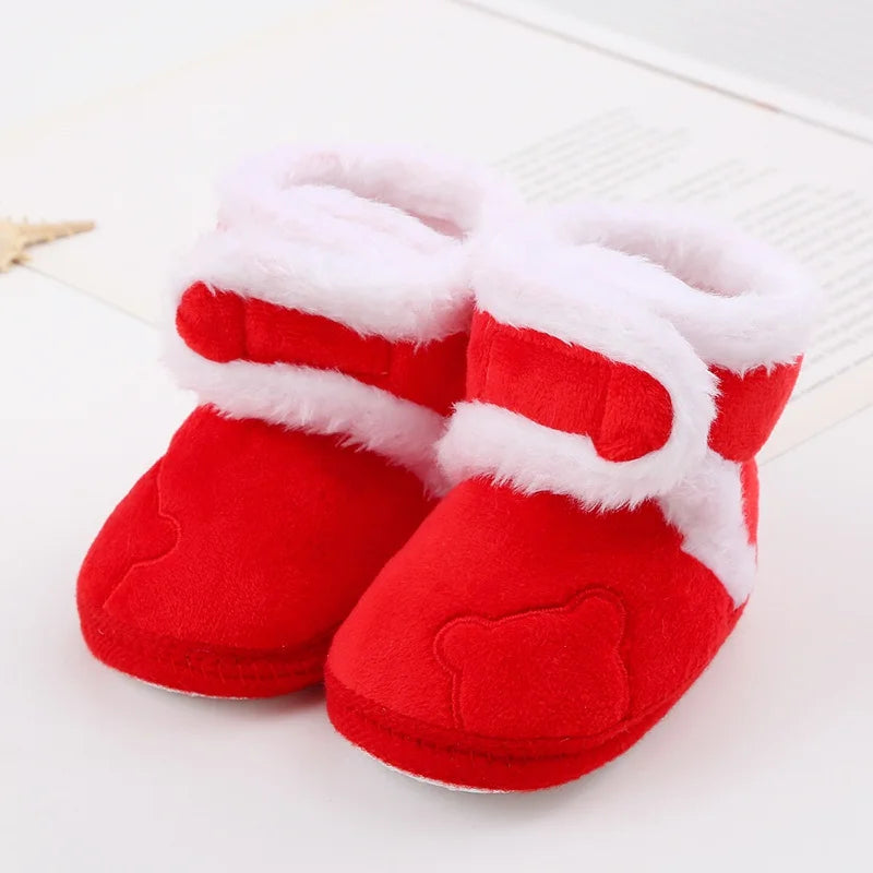 Baby Winter Snow Boots with Cute Bear and Fluff Balls Soft Sole Infant Toddler Shoes