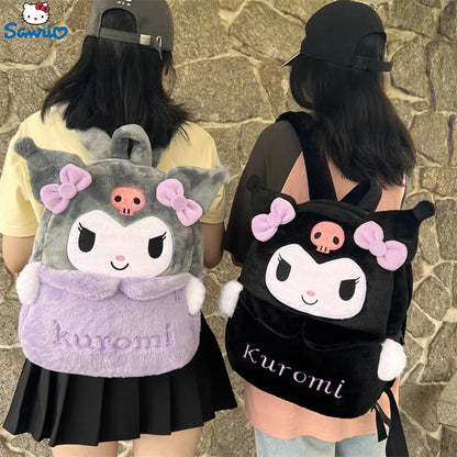 Sanrio Cartoon Plush Backpack – Cinnamoroll, Kuromi, and My Melody Large Capacity Shoulder Bag for Kids