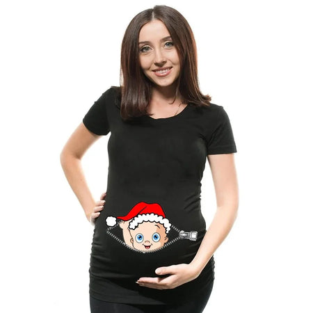 Baby's 1st Christmas Maternity T-shirt Snowman Buttons Funny Pregnancy Tee Cute Christmas T-shirt Pregnant Maternity T-shirts