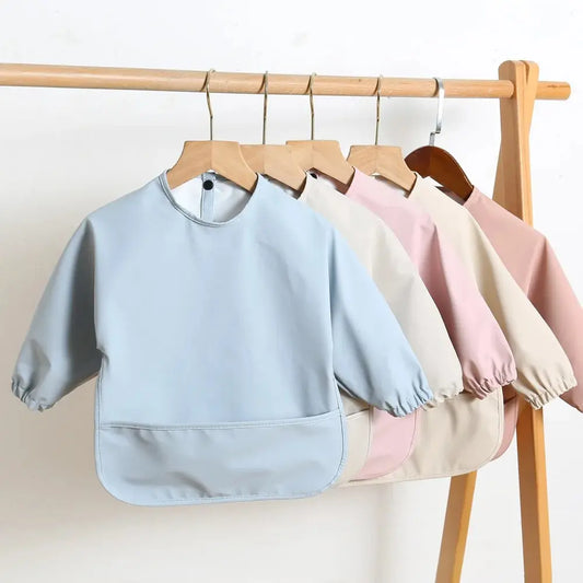 Solid Color Baby Feeding Bibs with Long Sleeves | Waterproof Infant Bib Aprons for Boys & Girls | Easy Clean Children Art Smocks - Kidzy Market