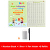 4PCS Sank Magic Practice Copybook Set – Reusable Calligraphy Writing Books for Preschool Kids, English Version with Free Wiping Pens