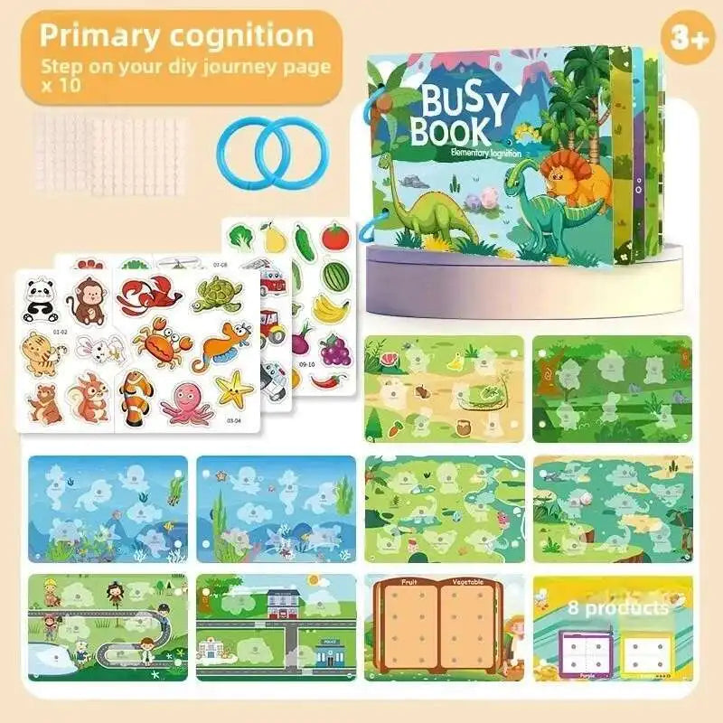 Busy Book for Kids – Animals, Vehicles, Dinosaurs Stickers with Number and Letter Matching Games, Interactive Learning Activity Book