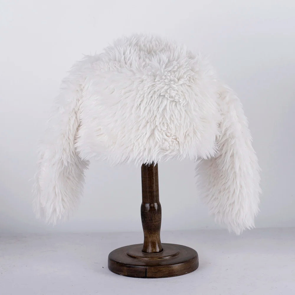 Women's Faux Fur Rabbit Ear Balaclava Hat - Bomber Ski Mask Beanie, Y2K Skullie & Halloween Accessory