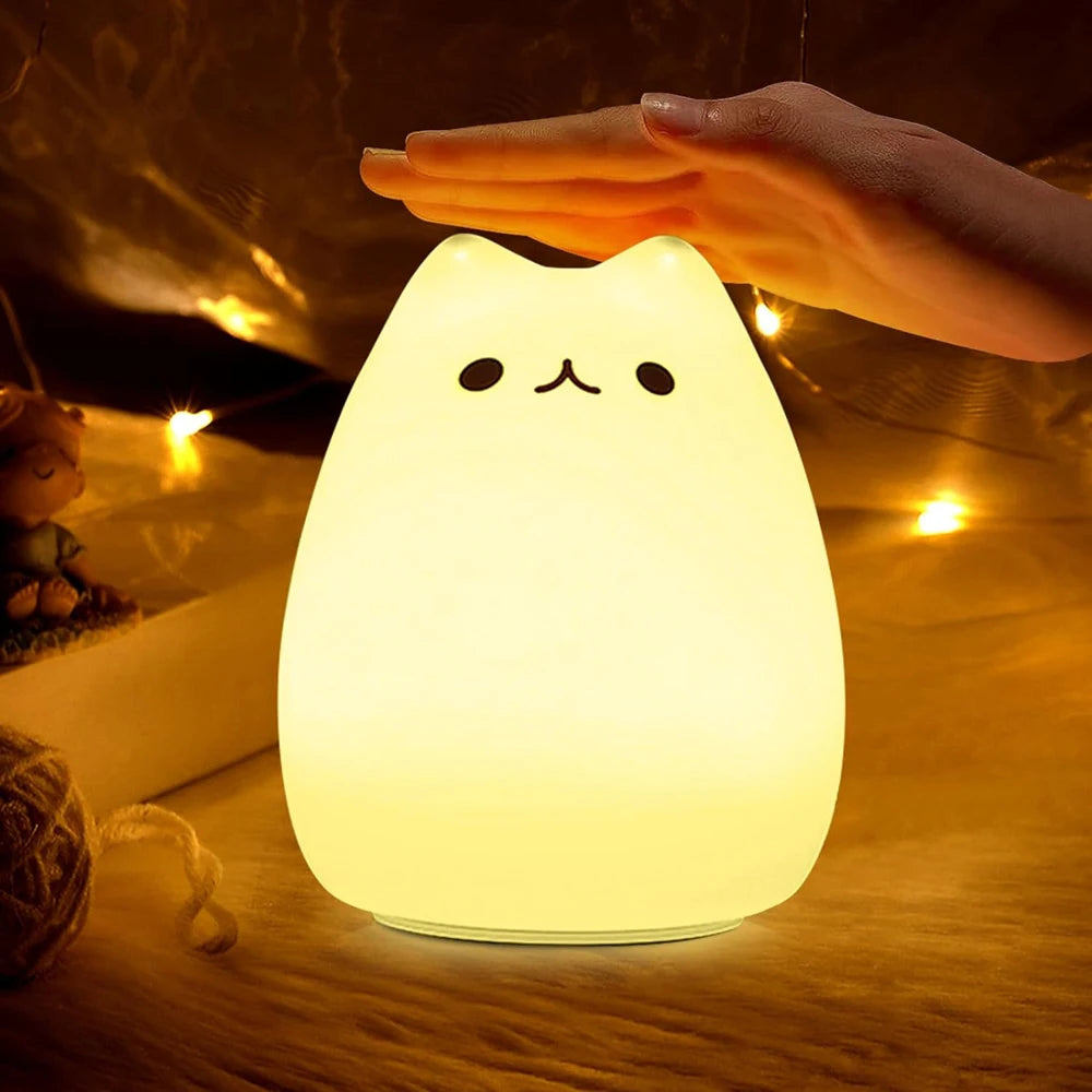 LED Cat Night Light for Kids Silicone Cute Nursery Multicolor Portable Christmas Gift