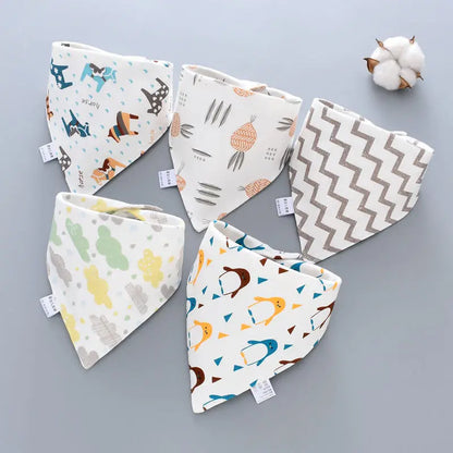 5-Piece Set – Baby Saliva Towel & Triangle Bandana Bibs – Pure Cotton Waterproof Absorbent Cloth for Newborn Boys & Girls - Kidzy Market