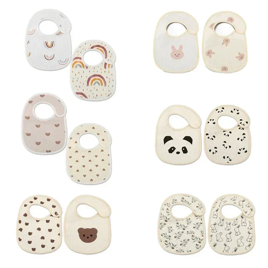 2pcs/Set Waterproof Baby Bibs – Cotton Infant Feeding Bibs, Newborn Burp Cloths, Bandana for Boys & Girls, Soft Saliva Towel - Kidzy Market