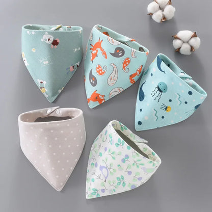 5-Piece Set – Baby Saliva Towel & Triangle Bandana Bibs – Pure Cotton Waterproof Absorbent Cloth for Newborn Boys & Girls - Kidzy Market