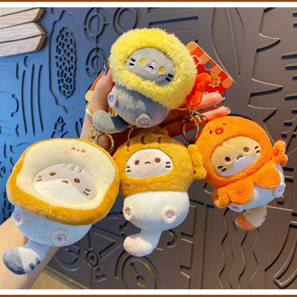 Plush Cocoa Cat Snapper Head Keychain, Cute Japanese Schoolbag Pendant Doll