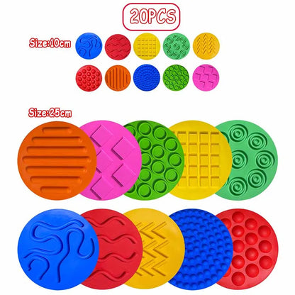 Silicone Sensory Mat Set - 4-Pack Multi-Texture Tactile Fidget Pads, 25 cm (9.8 in) Quiet Montessori Sensory Toy for Kids, Autism & ADHD Therapy