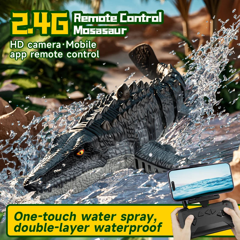 2.4GHz RC Dinosaur Boat Toy – Remote Control Simulation with Light and Spray for Pool and Bath