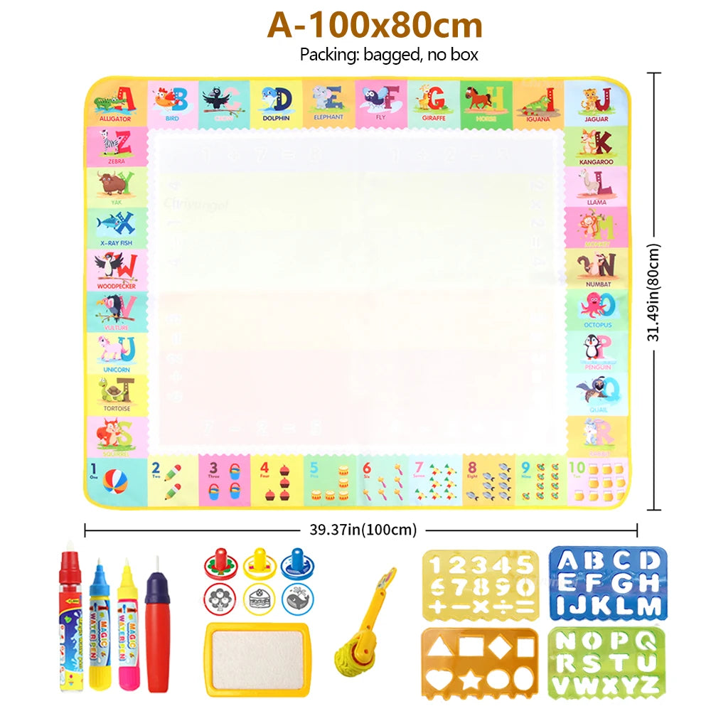 100x80CM Magic Water Drawing Mat – Reusable Magic Pens, Doodle and Montessori Painting Board, Educational Toy for Kids, 39x31in, Perfect Gift