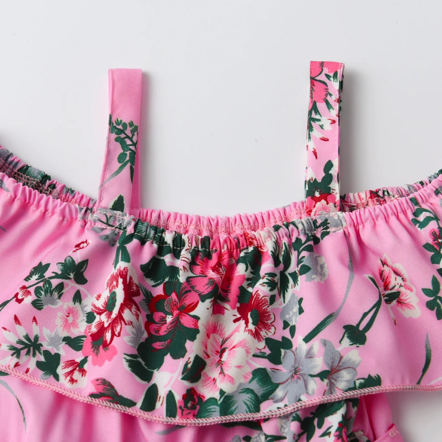Girls' Summer Floral Jumpsuit – Ruffled Camisole Romper with Lace-Up Detail (Resort Style, 1-5 Years)