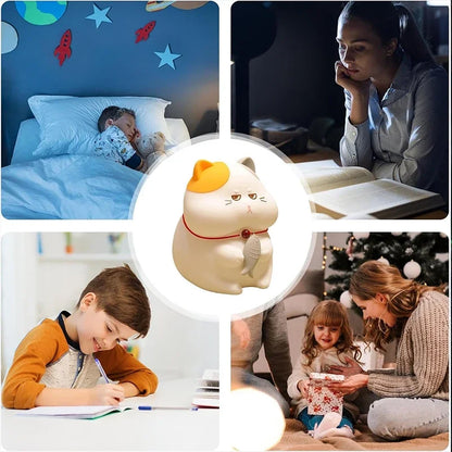 Cat Night Light for Kids 7-Color Dimmable Touch Control Rechargeable Portable Lamp