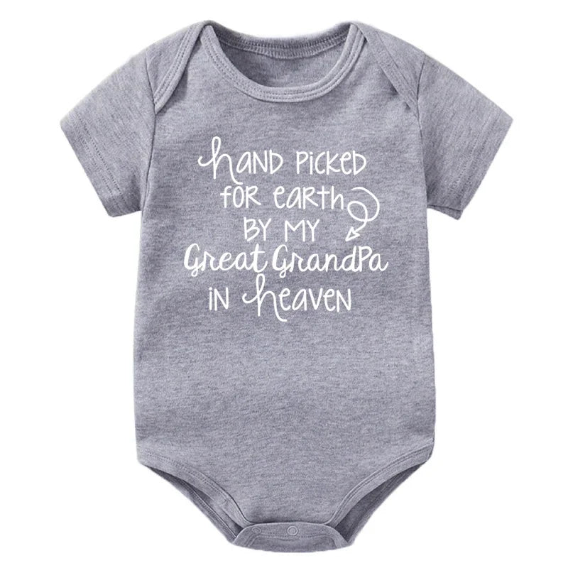Baby Bodysuit - Hand Picked for Earth by My Great Grandpa in Heaven Printed Newborn Romper - Cotton Body Baby Girl & Boy Clothes