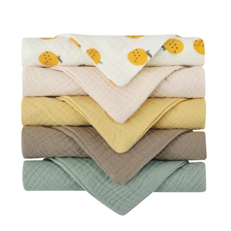 5 Pcs Baby Cotton Square Towel – Muslin Cloth, Infant Hand/Face Washcloth, Feeding Bib, Burp Cloth & Saliva Towel - Kidzy Market
