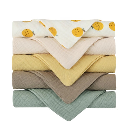 5 Pcs Baby Cotton Square Towel – Muslin Cloth, Infant Hand/Face Washcloth, Feeding Bib, Burp Cloth & Saliva Towel - Kidzy Market
