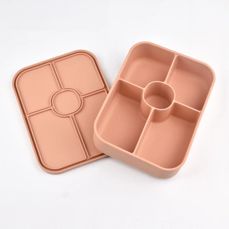Food Grade Silicone 5-Grid Lunch Box & Bento Box – Microwave & Freezer Safe, Leakproof Lunch & Snack Storage with Lid for School, Work, and Travel