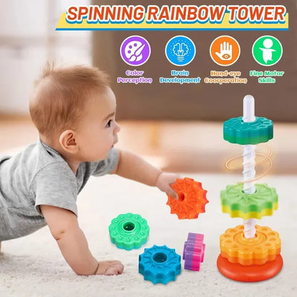 Toddler Rotating Rainbow Spinning Stacking Pyramid Tower Toy