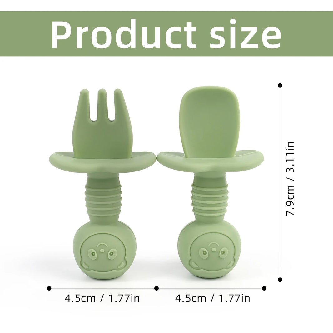 2Pcs/Set BPA-Free Silicone Fork & Spoon - Baby Learning Feeding Food Tools, Children's Tableware, Training Utensils for Newborns