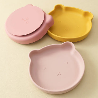 1PC Silicone Baby Suction Plate – Cartoon Bear Shape Feeding Plate for Kids, Baby Food Storage & Eating Training Tableware