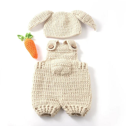 Christmas Costumes Newborn Photography Clothing Knitted Rabbit Hat Overalls and Carrot Set Baby Photoshoot Outfits
