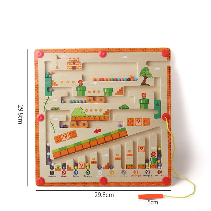 Children’s Magnetic Color and Number Maze – Wooden Puzzle Activity Board for Counting, Matching, and Montessori Learning Educational Toy