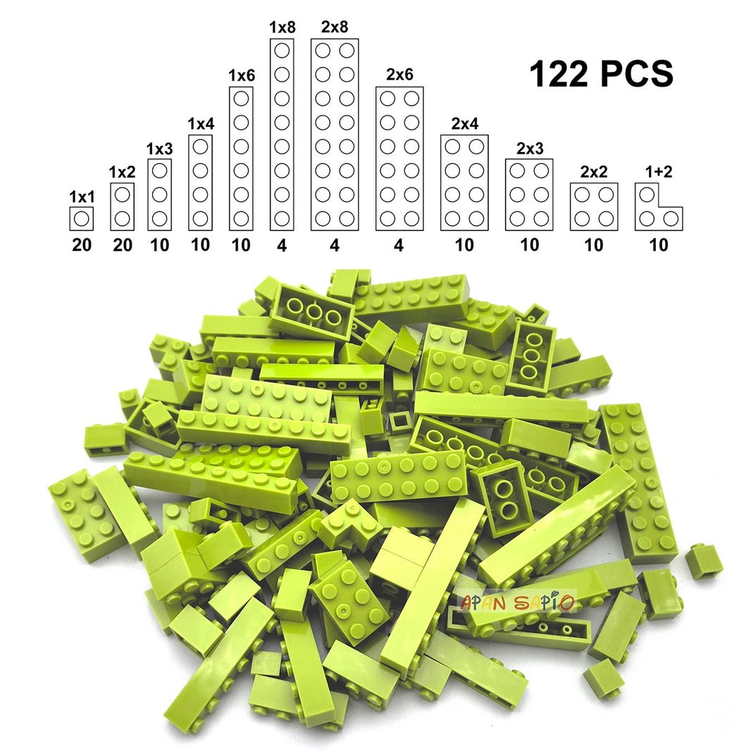 122PCS DIY Building Blocks Set – 12 Size Thick Figures, Creative Educational Plastic Bricks, Compatible with 3001 for Children