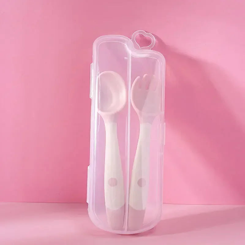 Baby Children Spoon Fork Set – Soft, Bendable Silicone Training Utensils for Toddlers