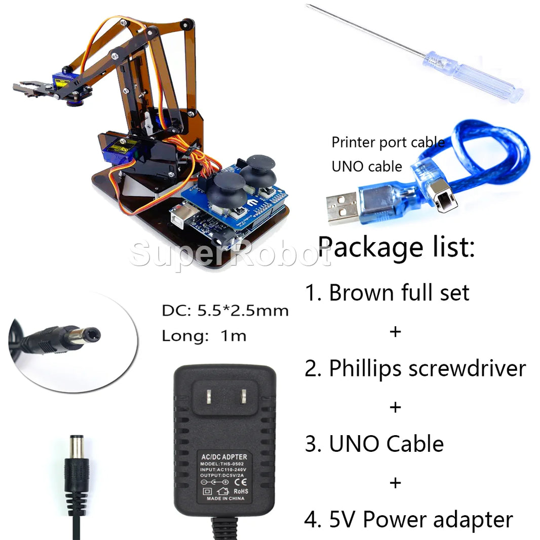 SG90 4 DOF Unassembled Acrylic Mechanical Robot Manipulator Claw for Arduino, UNO Programmable DIY Robot Arm Starter Kit