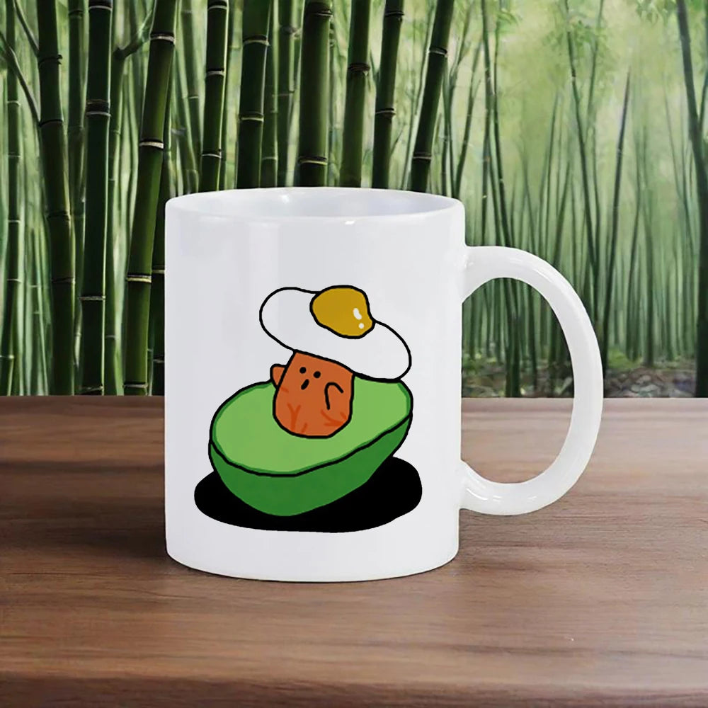 Cute Avocado Porcelain Coffee Mug - Cartoon Green Avocado Breakfast & Juice Cup, 11 oz (320 ml)