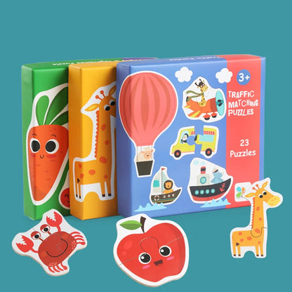 Children's Gifts, Kids Wooden Jigsaw Matching Puzzle, Baby Early Learning, Animal, Fruit & Traffic Educational Toy
