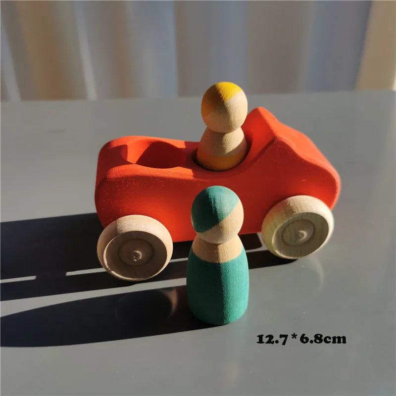 Wooden Montessori Rainbow Stacking Bridge with Cars and Trees