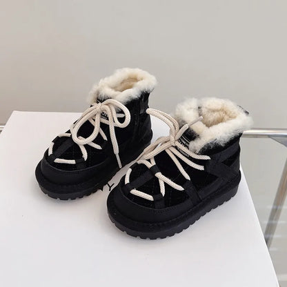Winter Children Snow Boots Genuine Leather Warm Plush Non-Slip Toddler Boots