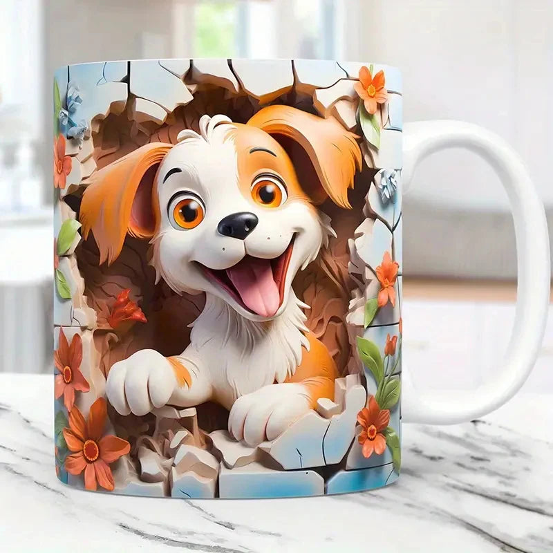 3D Animal Wrap Coffee Mug - 11 oz (350 ml) Sublimation Ceramic Kids Mug (Cat, Dog, Bear)