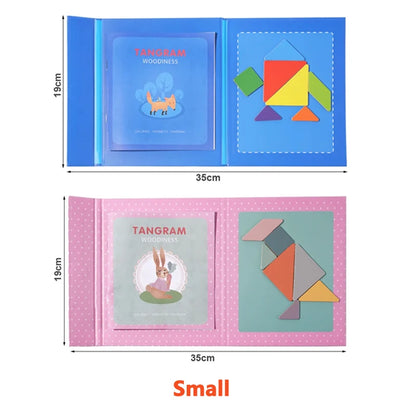 Wooden Magnetic Tangram Puzzle Book – Portable Montessori Educational Toy for Kids