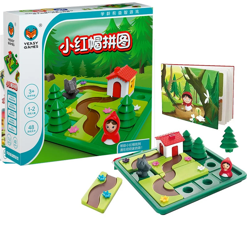Pig Board Game, Little Red Riding Hood Smart Hide & Seek, Board Game with Solution, Skill-Building Puzzle Toy for Children Gift