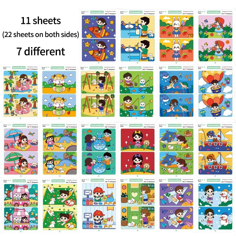 Find the Difference Game Cards Attention Training Set Reusable Educational Activity for Kids Puzzle Gift