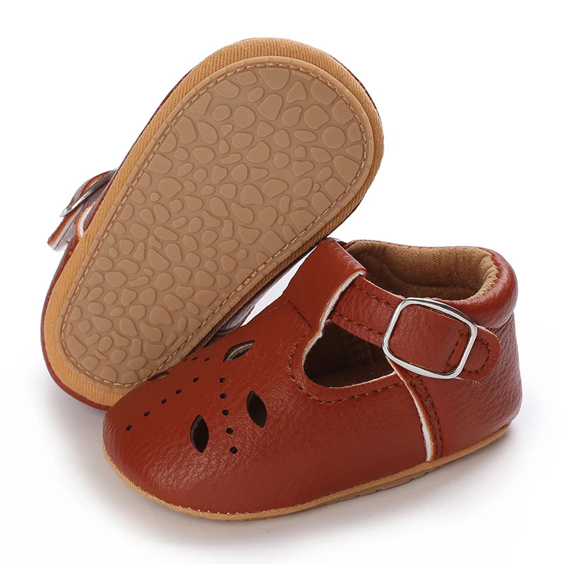 Khaki Baby Casual Shoes 0-18M Infant Toddler Bowknot Non-Slip Rubber Soft-Sole Flat PU First Walker Newborn Mary Janes