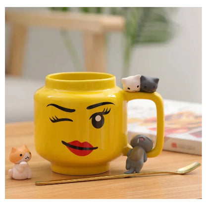 Cartoon Ceramic 250ml (8.5 fl oz) Mug — Cute Impish Figure-Head Coffee & Tea Cup, 1-Pack Porcelain Drinkware for Couples & Family