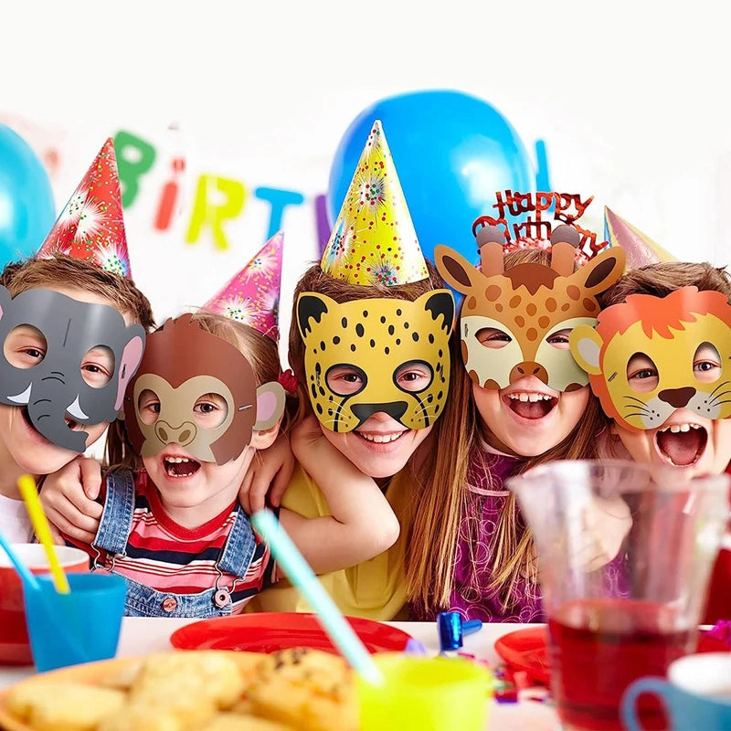 16-Pack Kids Jungle Animal Paper Masks - Safari Party Photo Props | Birthday & Baby Shower Decorations
