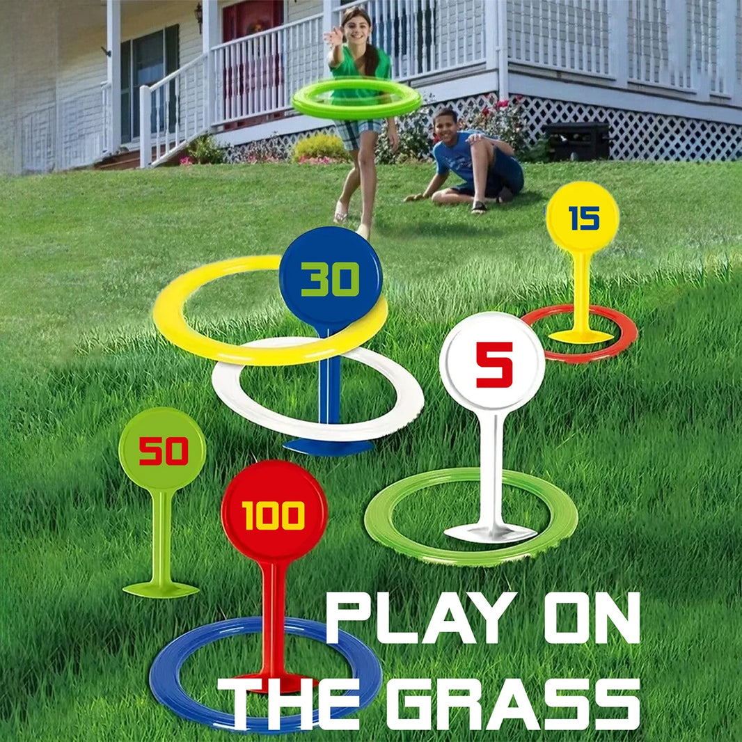 Rainbow Ring Toss Game - Colorful Stacking Toss Set for Kids & Adults, Beach & Backyard Party Game