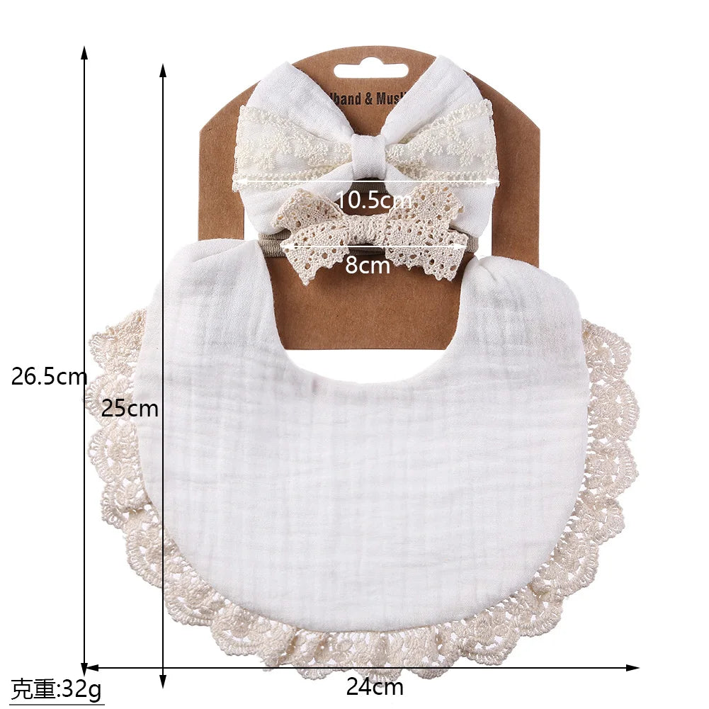 3Pcs/Set Muslin Cotton Bamboo Baby Bibs with Tassel Lace | Adjustable Feeding Drool Burp Cloths for Boys & Girls | Infant Scarf Towel Set - Kidzy Market