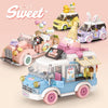 Cute Pet Rocking RV Car Building Block Kit for Kids, Travel RV Car Model Toy, Christmas Gift