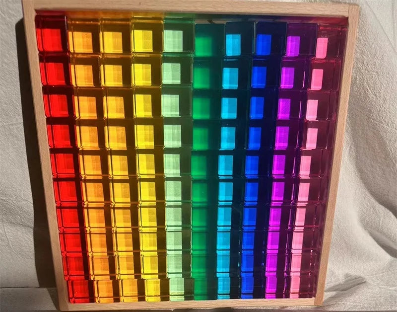 Wooden Montessori See-Through Blocks – Mixed Acrylic Gems Toy for Kids, Open Play Educational Toy